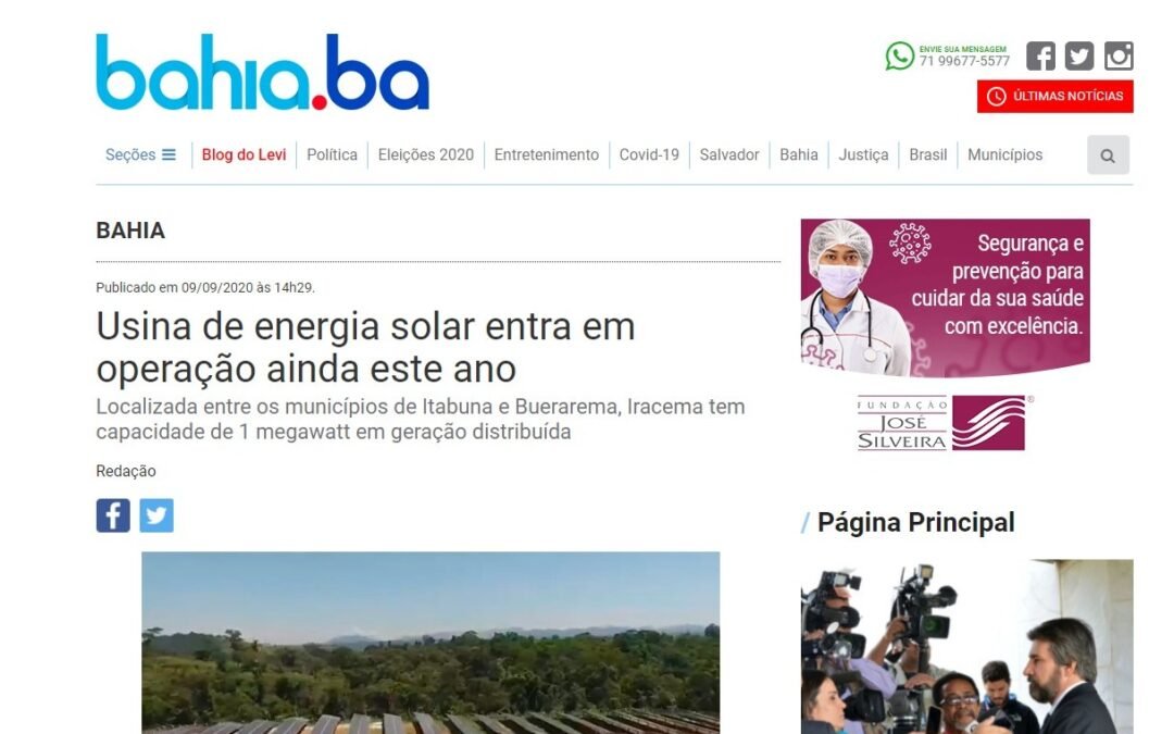 Usina de energia solar entra em operação ainda este ano