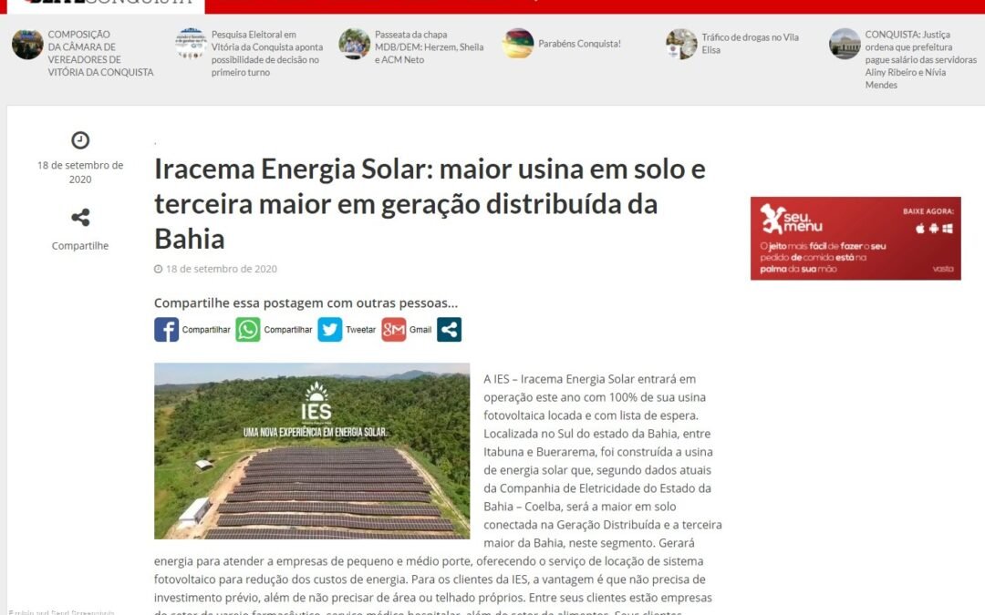 Iracema Energia Solar: maior usina em solo e terceira maior em geração distribuída da Bahia