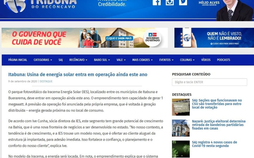 Itabuna: Usina de energia solar entra em operação ainda este ano